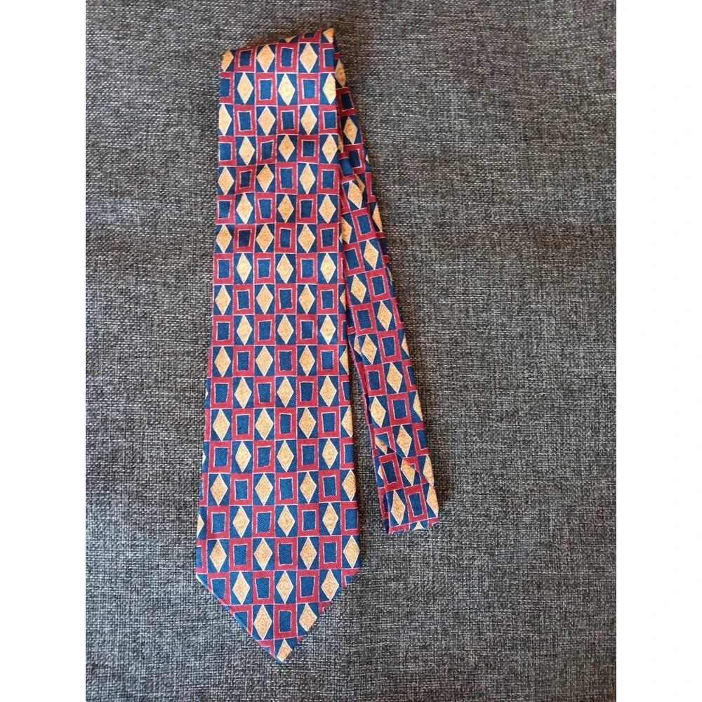 Tie 70s 80s 90s Y2K Mens Guess Silk Red Blue Beige 4 Wide 58 Long